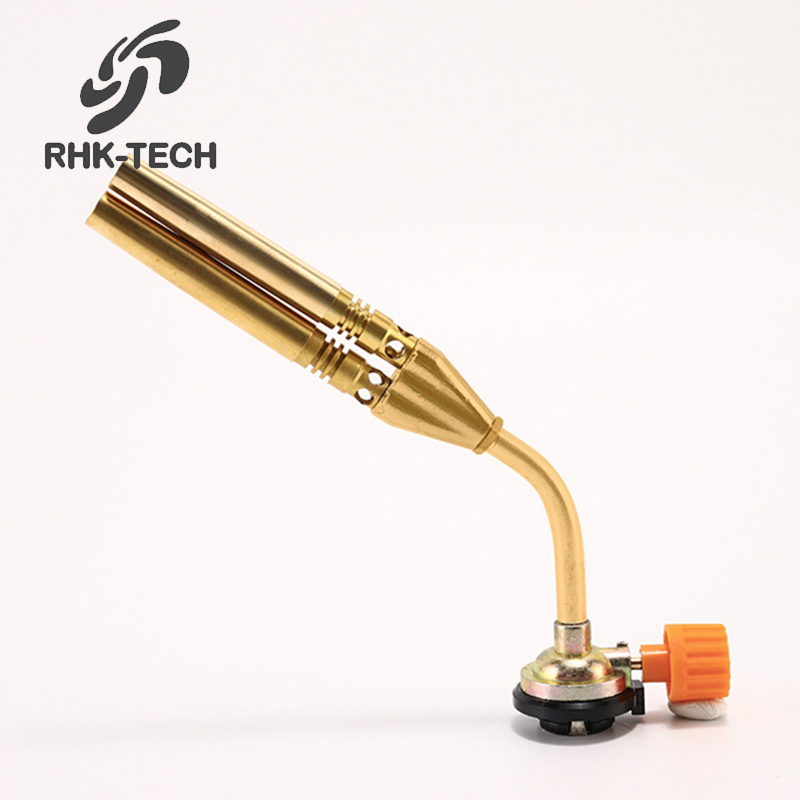 RHK Portable Mini Outdoor Double Copper Nozzle Barrel Manual Ignition Brazing Butane Flame Gun Gas Welding Torch