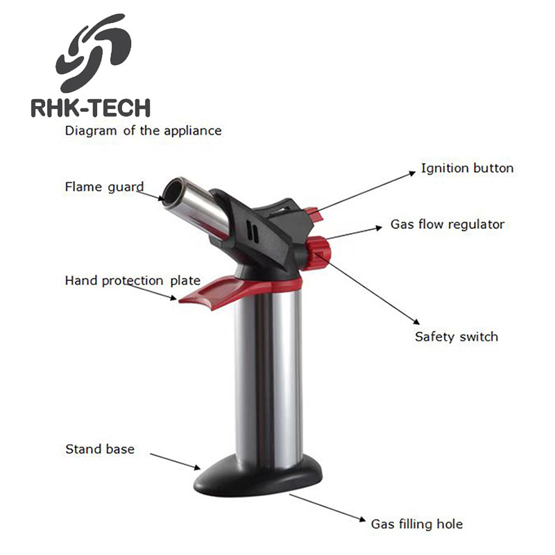 RHK Wholesale Kitchen Jet Flame Cigar Lighter Mini Butane Refillable Gas Blow Torch for BBQ, Camping, Soldering Butane Gun