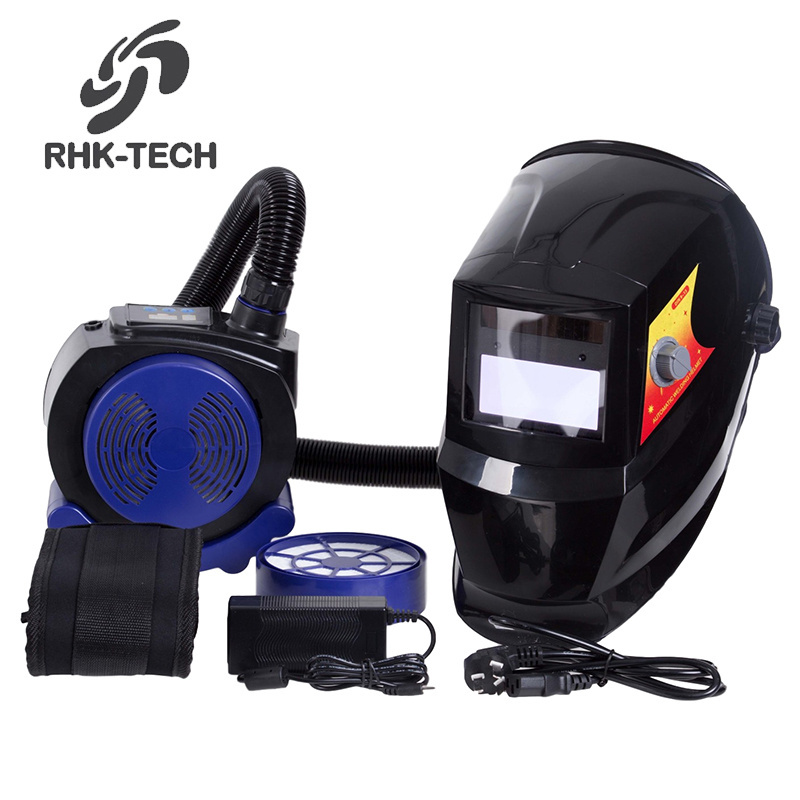 RHK High Quality Cheap Ventilated Automatic Darkening Solar Powered Auto Darking Air Purifying Welding Helmet With Respirator