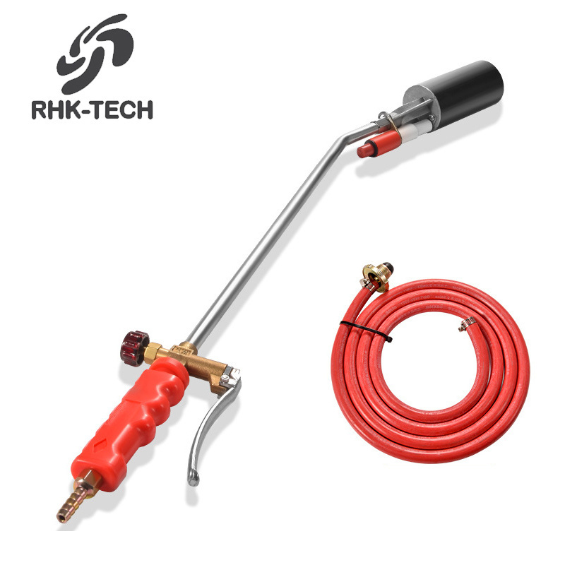 RHK Industrial Liquid Gas Long Handle Single Double Switch Stainless Steel Nozzle Weed Burner Flame Gun Gas Torch for Sale