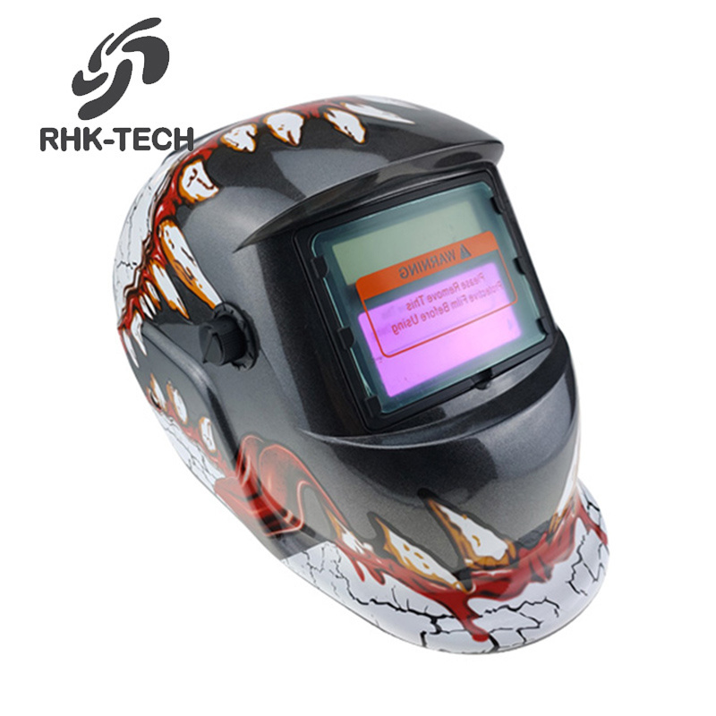 RHK OEM Cheap Custom Stickers Pattern Full Face Auto Darkening Solar Energy Automatic MIG TIG Welding Helmet with Decals