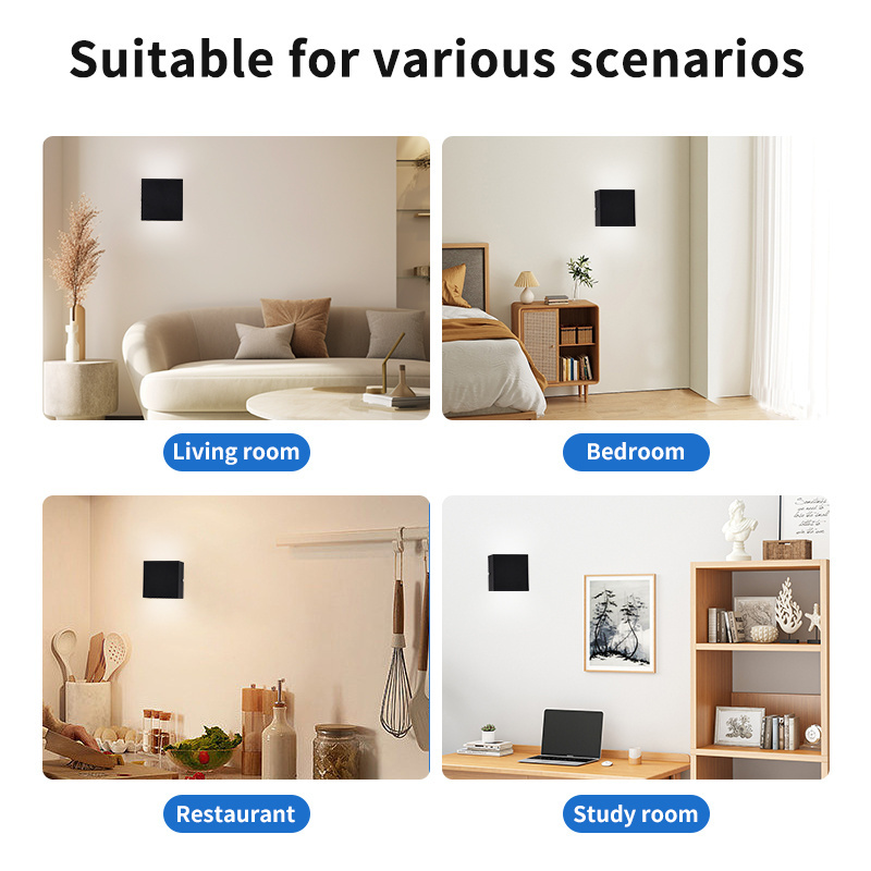 Modern led square indoor home decoration wall light usb rechargeable smart sensor wall light