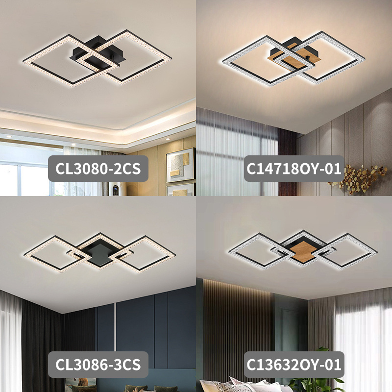 Modern luxury LED square plastic ceiling light bedroom and hotel living room three frame plastic design