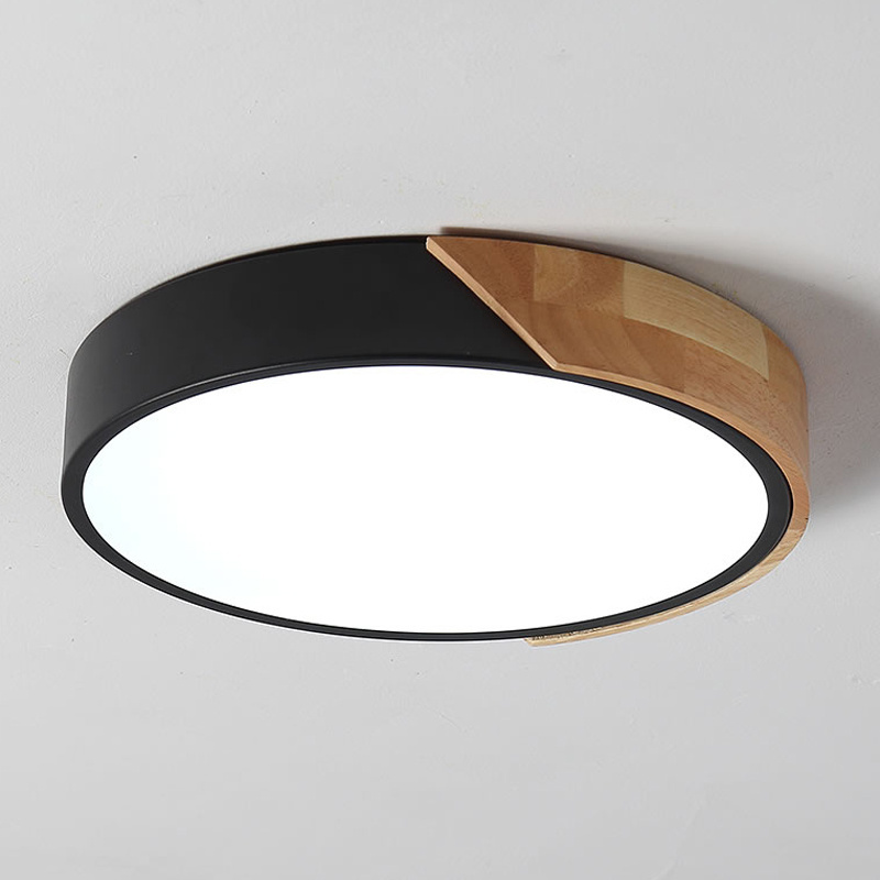 Hot sale modern bedroom round wooden fixture ultra-thin led ceiling lights for living room