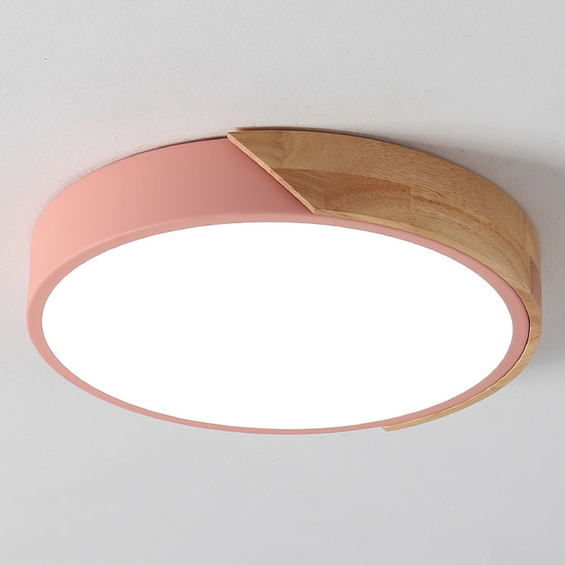 Hot sale modern bedroom round wooden fixture ultra-thin led ceiling lights for living room