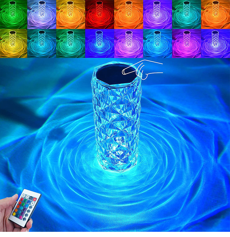 Crystal LED Rose Table Lamp CCT 16 Colors Changing Light Touch Control RGB Shine Rose Crystal Lamp