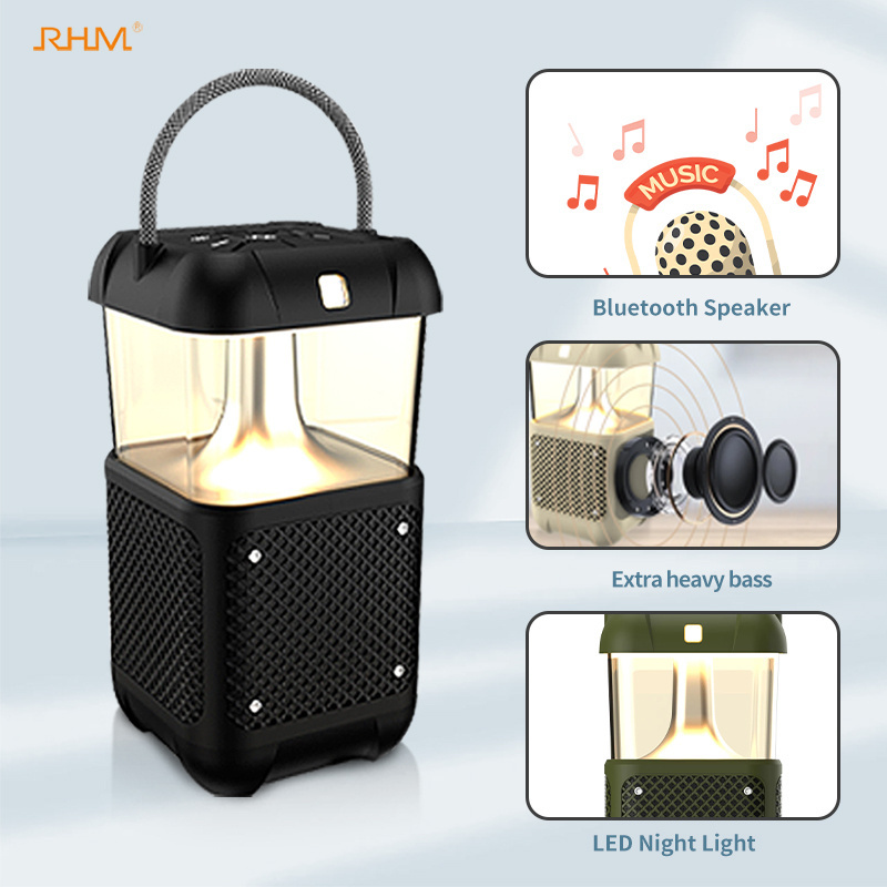 RHM New arrival LED outdoor Bluetooth speaker TWS wireless  outdoor garden speaker stereo lanterns 10w Flame light Speakers