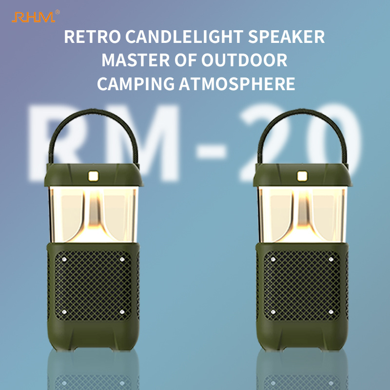 RHM New arrival LED outdoor Bluetooth speaker TWS wireless  outdoor garden speaker stereo lanterns 10w Flame light Speakers