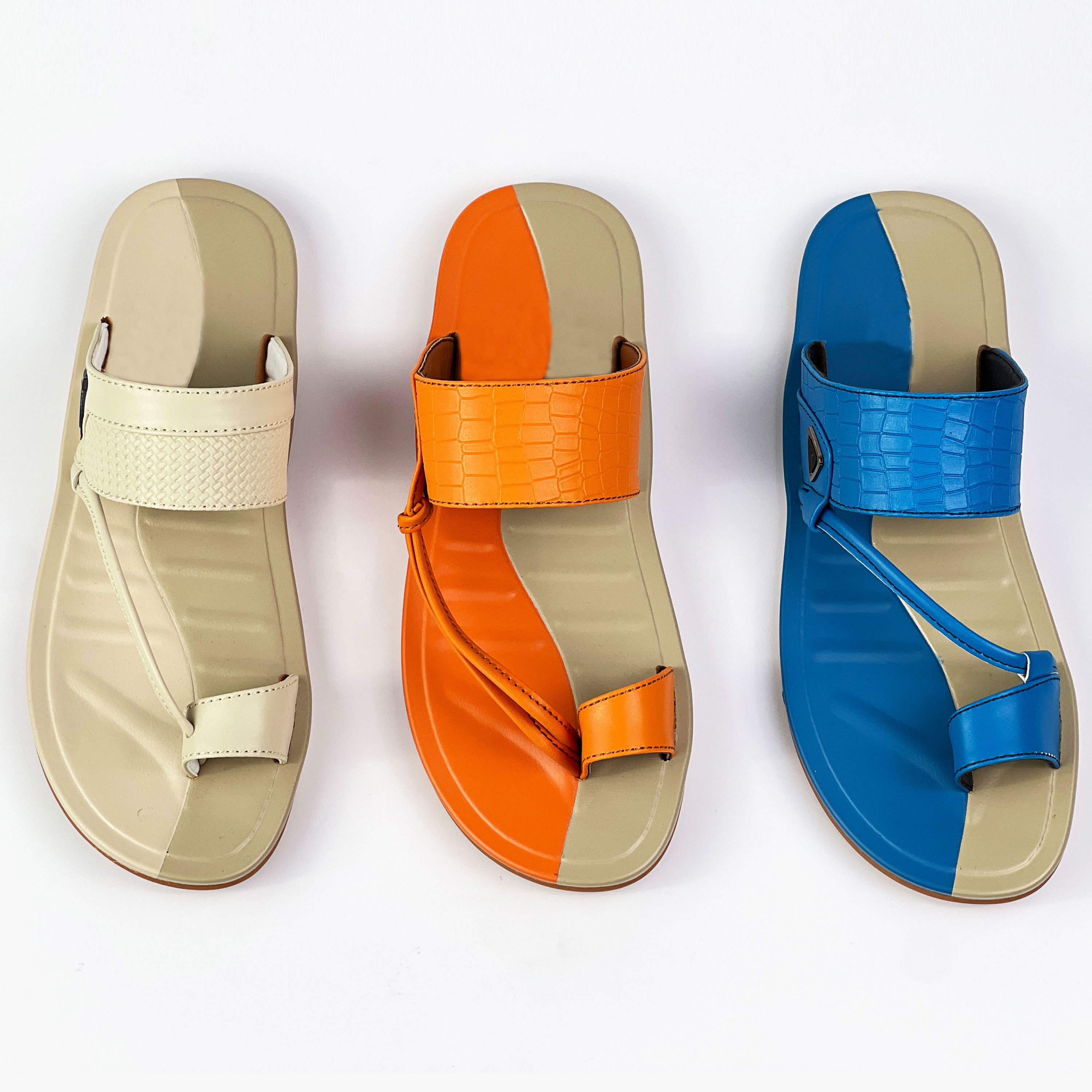 Wholesale high quality PU Africa style shoe white orange blue outdoor indoor soft arabic casual sandals slippers for men