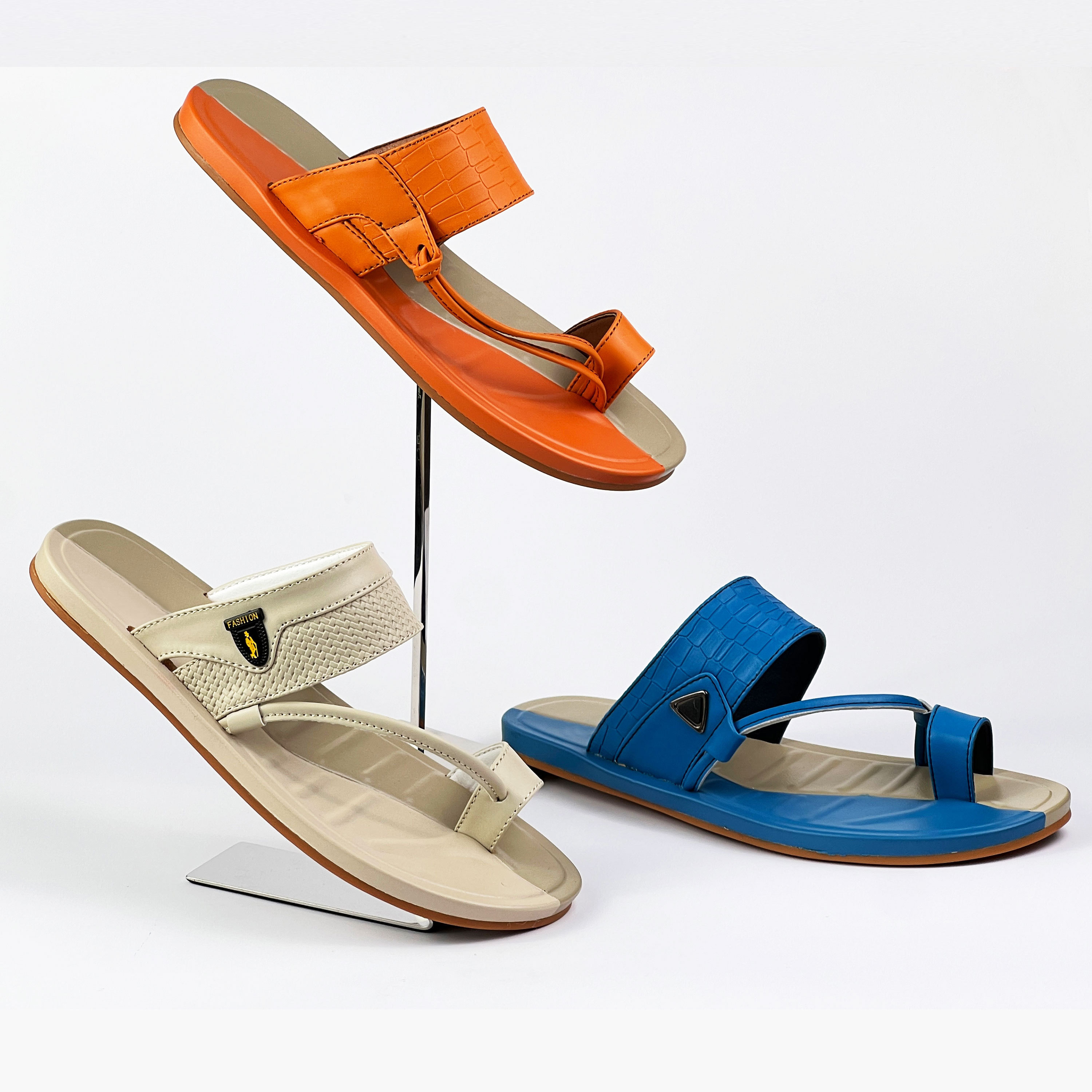 Wholesale high quality PU Africa style shoe white orange blue outdoor indoor soft arabic casual sandals slippers for men