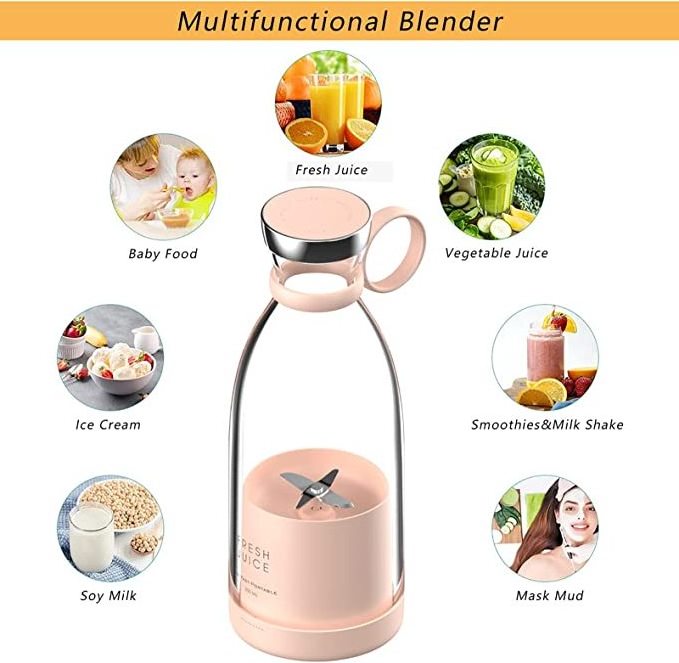 MYVOES Best selling 350ml Stainless Steel Rechargeable USB Mixer 4/6 Blades Electric Fruit Juicer Mini Portable Blender Cup