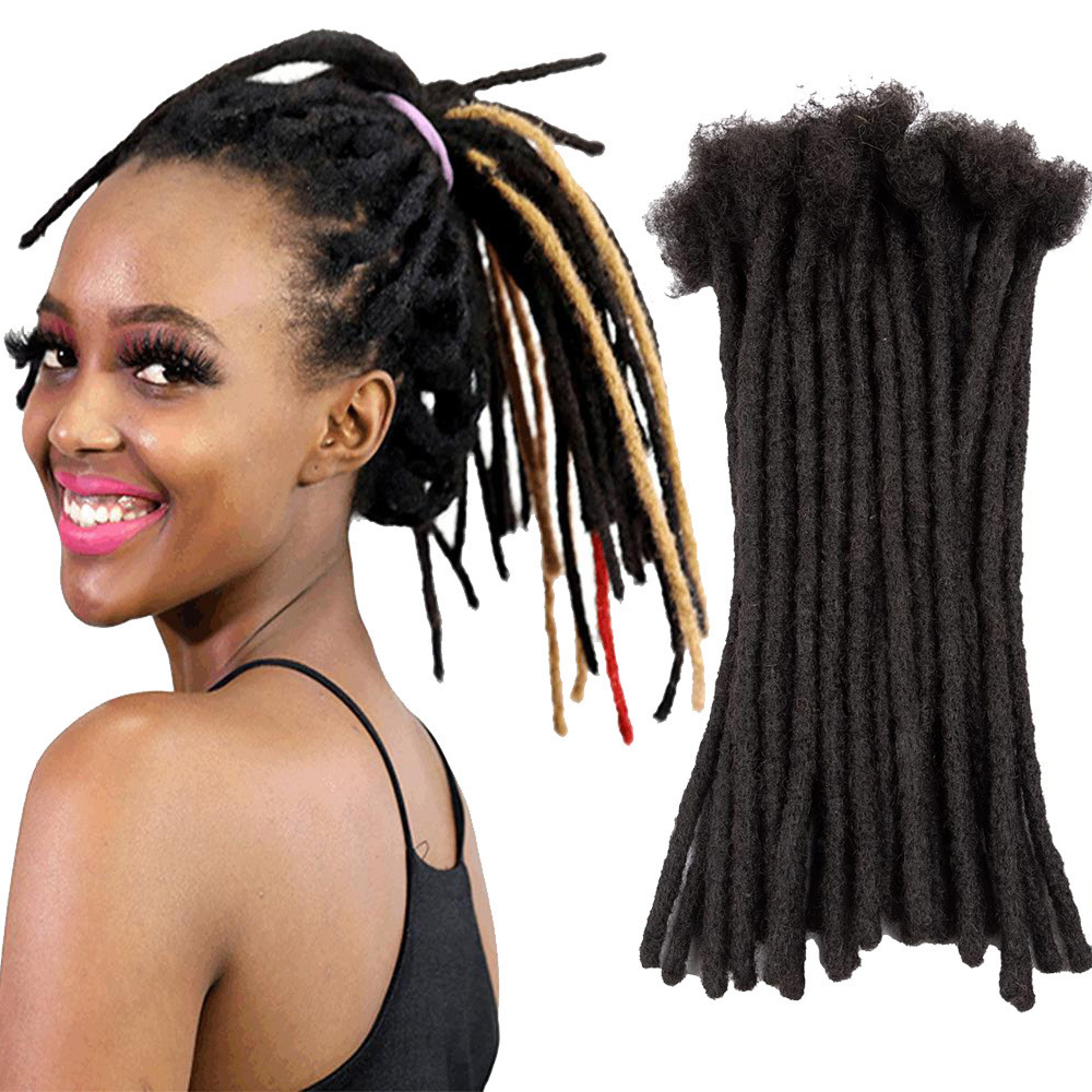 Dreadlock Extensions 0.6cm Width Thickness Human Hair Dreadlocks Extensions 30 Strands Handmade Dead Lock Extensions