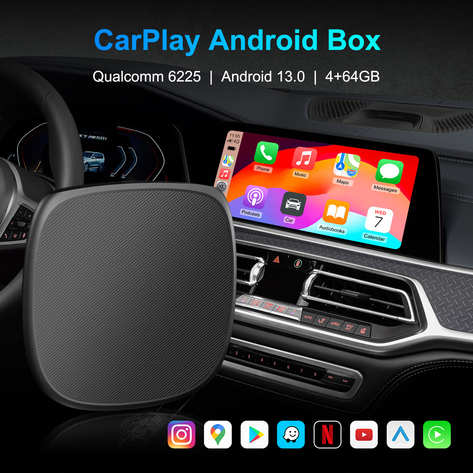 Hot selling 4+64GB 8G+128GB smart android auto Portable Carplay wireless adapter Wired To Wireless Android ai box