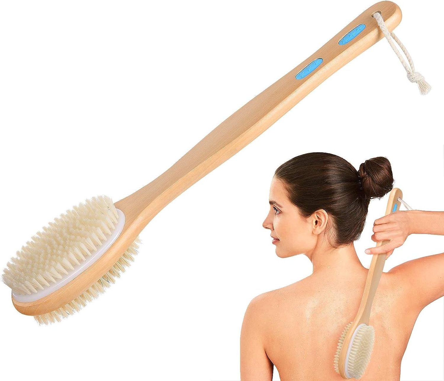 Body Brush Back Scrubber for Shower Long Handle Bathing Brush with Soft and Stiff Bristles