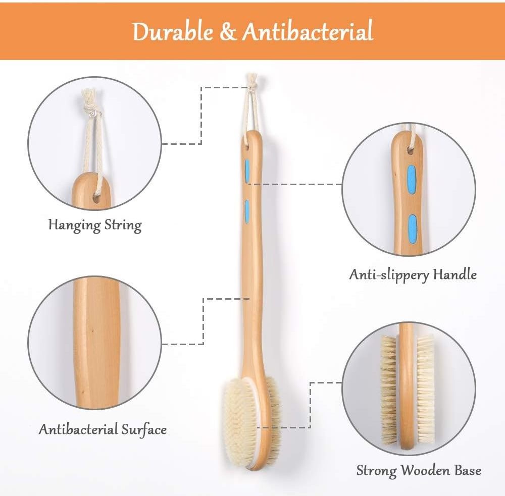 Body Brush Back Scrubber for Shower Long Handle Bathing Brush with Soft and Stiff Bristles