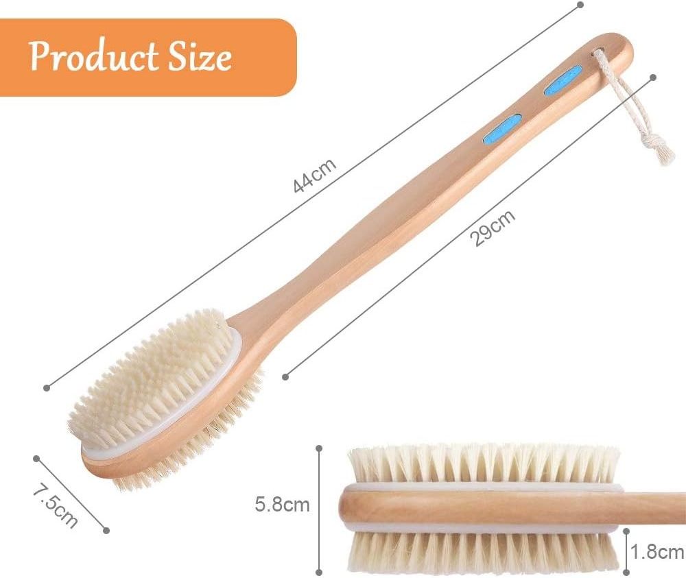 Body Brush Back Scrubber for Shower Long Handle Bathing Brush with Soft and Stiff Bristles