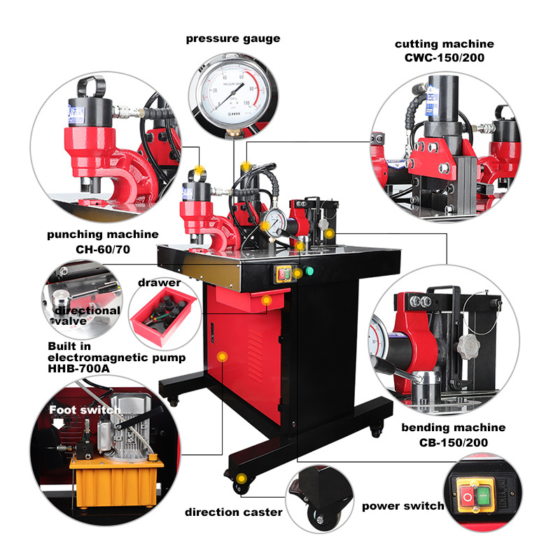 EMEADS DHY-150D DHY-200D Electric Copper Bar Bending Machine Bus Processing Machine Three in One 10 12 Provided Pressure Vessel