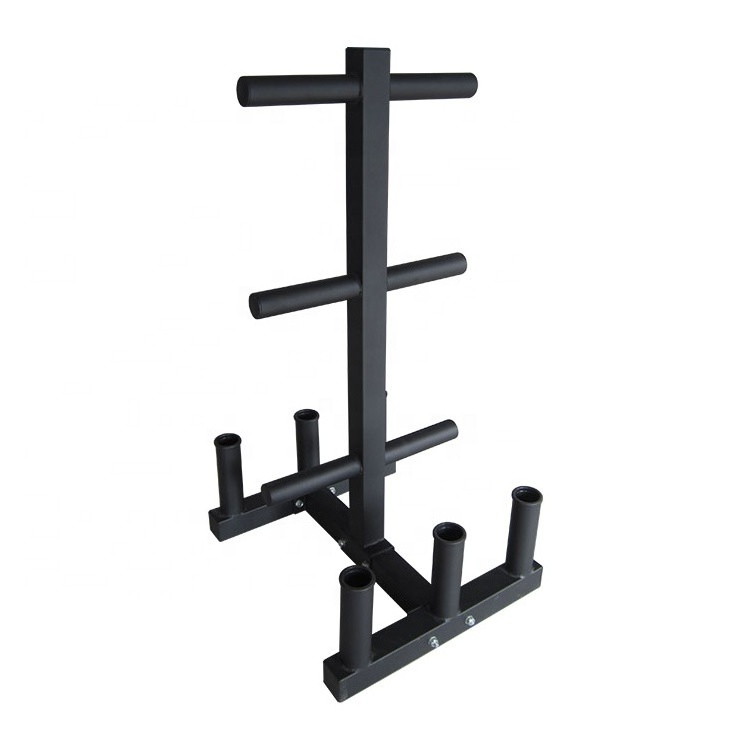 Gym Fitness Equipment Pull Up Barbell Bar Holder And Weightlifting Bumper Weight Plate Tree Storage Rack