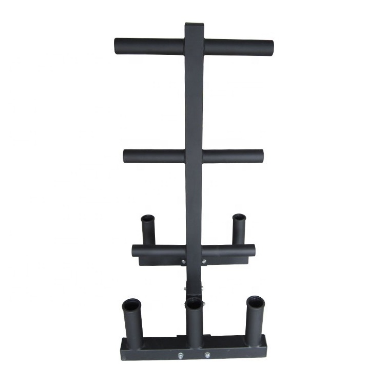 Gym Fitness Equipment Pull Up Barbell Bar Holder And Weightlifting Bumper Weight Plate Tree Storage Rack