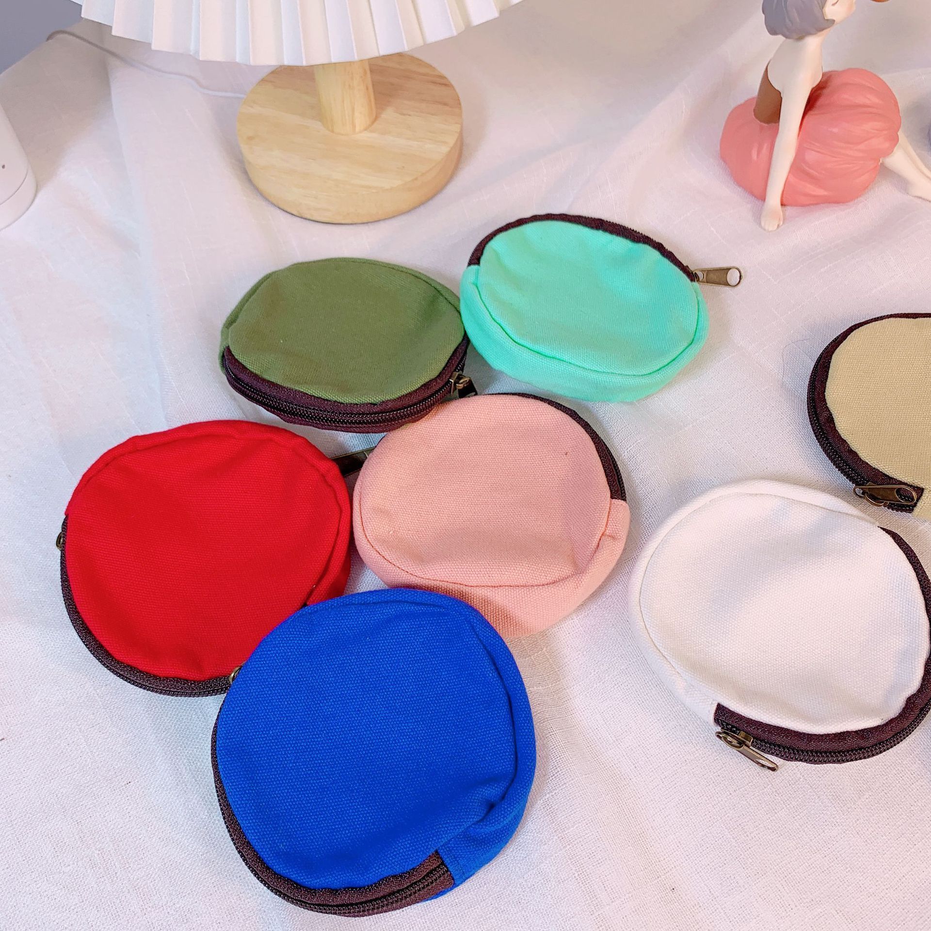 Round change circle female small mini canvas DIY mini coin purse