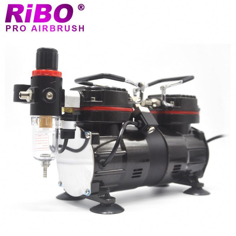 Double air pressure switch twin cylinders airbrush compressor with tank