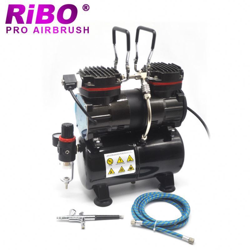 Double air pressure switch twin cylinders airbrush compressor with tank