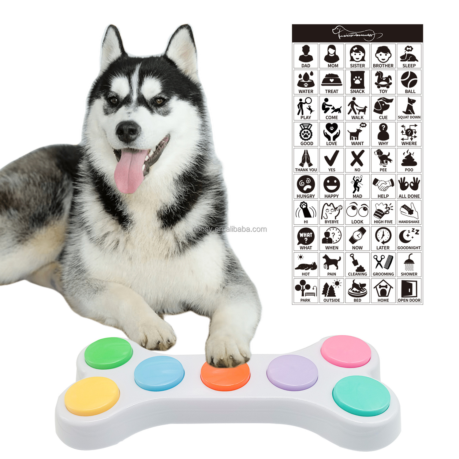 Dog Buttons for Communication with 50 DIY Stickers, 7 in 1 Voice Recording Button For Dog Training & Behavior Aids