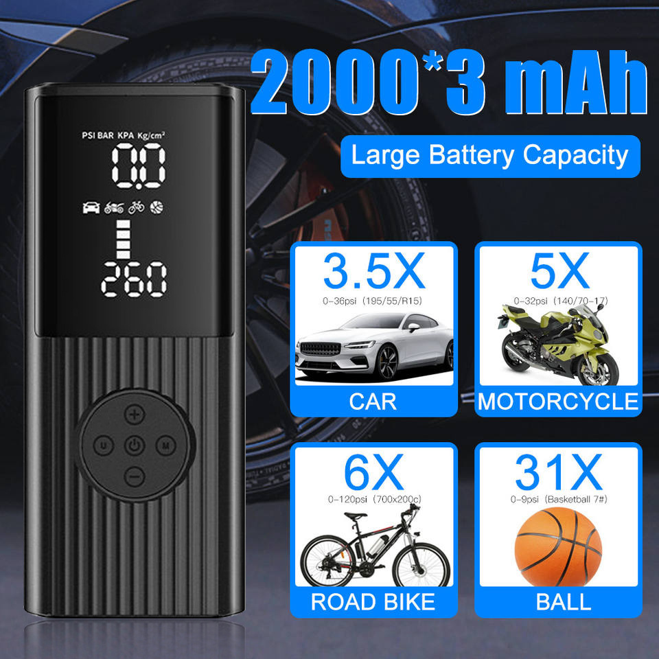 2024 New 6000mah Portable Electric Digital 150PSI Air Compressor car tire Inflator Air Car Pump in 12V For Car