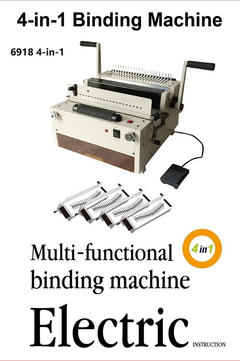 6918 Four molds Book Binding Machine Wire Spiral Binder Punching Binding Machine Coil Comb Binder Machine