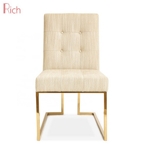 Foshan Home Furniture Beige Fabric Upholstery Leisure Chair Polished Gold Frame Dinning Room Goldfinger Chair