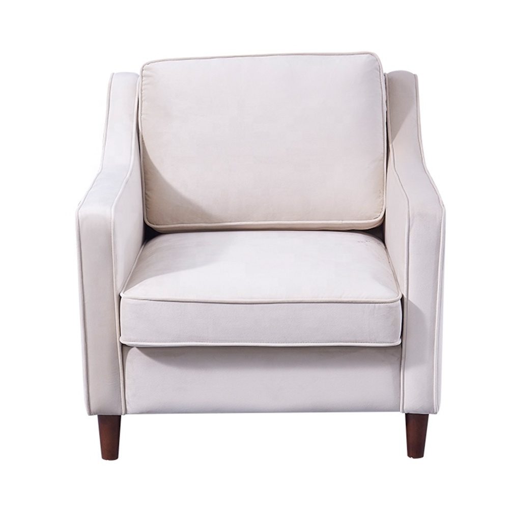 French Modern Furniture One Seater Sofa Fancy Living Room White Fabric Accent Chairs With Arms