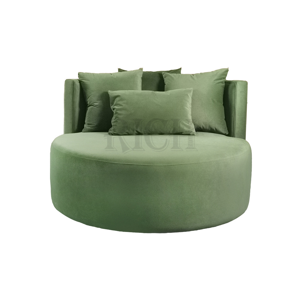 large circular living room chairs fabric olive green velvet single seat sofa chair modern circle round single sofa chair