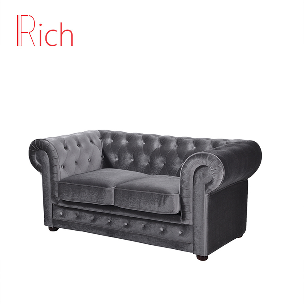 Grey Fabric Velvet Chesterfield Sofa Furniture with 3 seat Living Room Furniture Sofa Sets