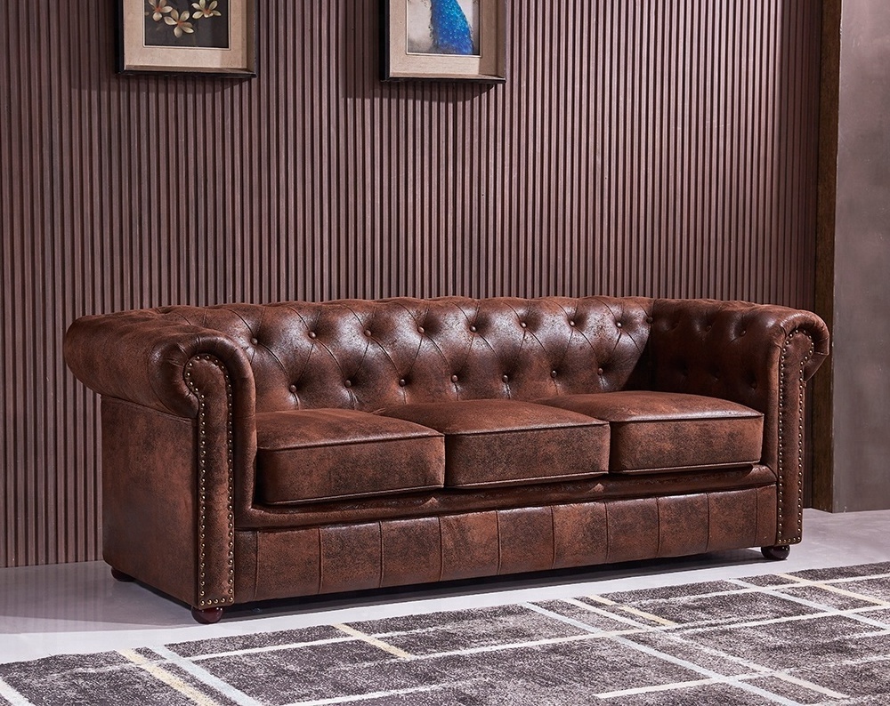 American modern style furniture antique 3 Seater tufted sofa upholstery vintage leather living room chesterfield leisure sofa