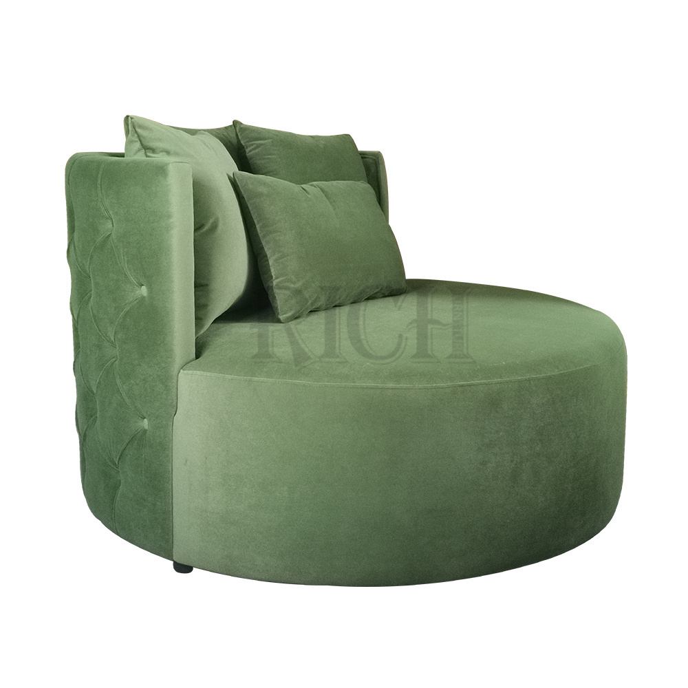 large circular living room chairs fabric olive green velvet single seat sofa chair modern circle round single sofa chair