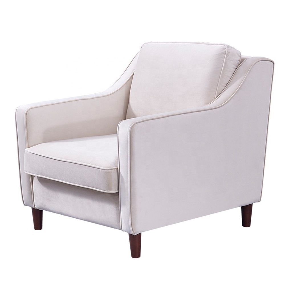 French Modern Furniture One Seater Sofa Fancy Living Room White Fabric Accent Chairs With Arms