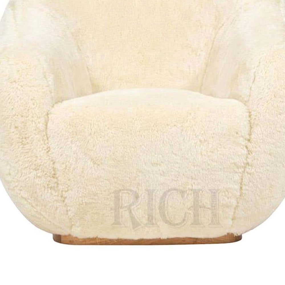 oak base high end sofa accent chair cream leisure chairs outdoor Nordic bedroom fuzzy leisure soft comfortable faux wool chair