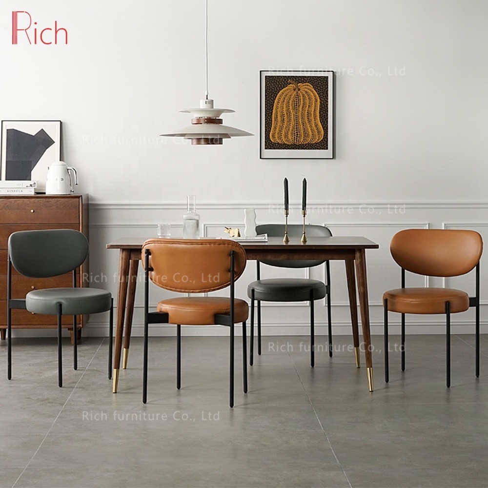 Modern Industrial Style Restaurant Dining Chair with Brown Microfiber Synthetic Leather Black Metal Leg Dining Chair