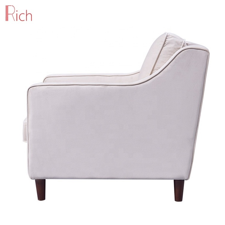 French Modern Furniture One Seater Sofa Fancy Living Room White Fabric Accent Chairs With Arms