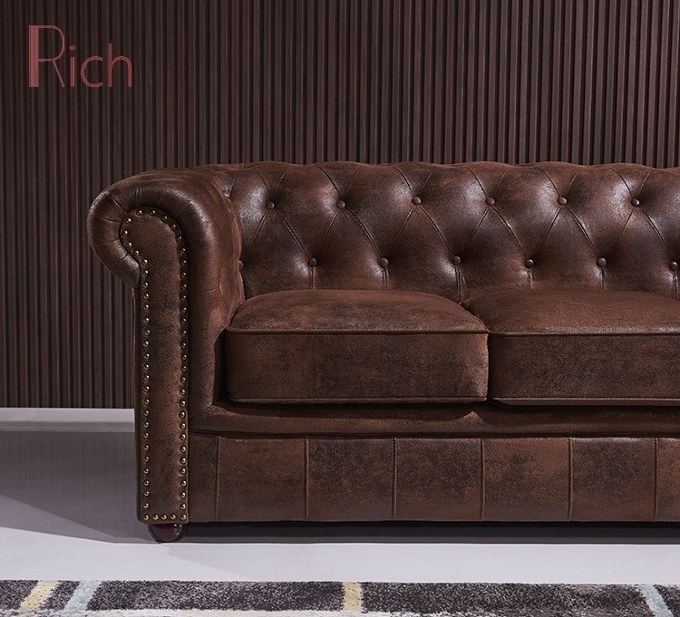 American modern style furniture antique 3 Seater tufted sofa upholstery vintage leather living room chesterfield leisure sofa