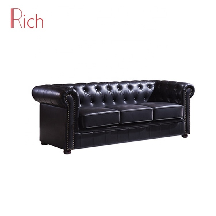 American modern style furniture antique 3 Seater tufted sofa upholstery vintage leather living room chesterfield leisure sofa