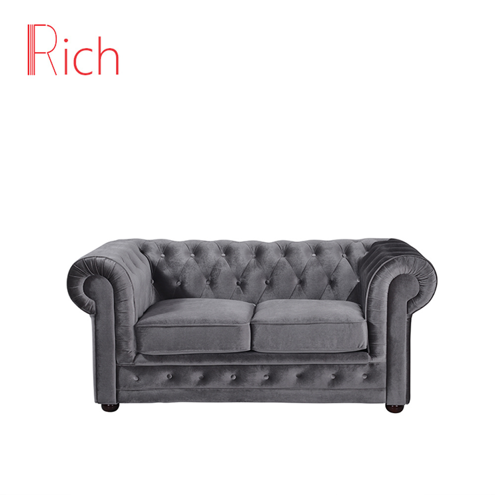 Grey Fabric Velvet Chesterfield Sofa Furniture with 3 seat Living Room Furniture Sofa Sets