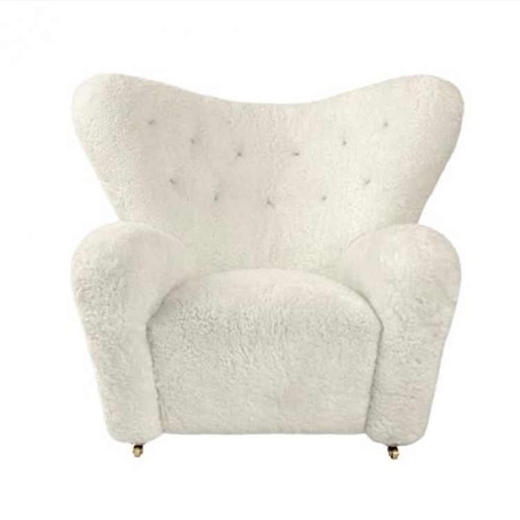 European Luxury White Fake Sheep Chair Sofa ArmChair Fabric Sheep Skin Lounge Fur Plush Cover Wing Back Boucle Accent Chair