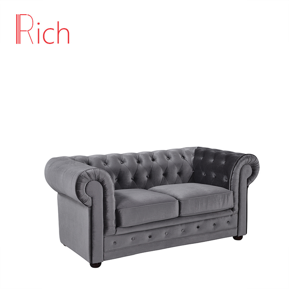 Grey Fabric Velvet Chesterfield Sofa Furniture with 3 seat Living Room Furniture Sofa Sets