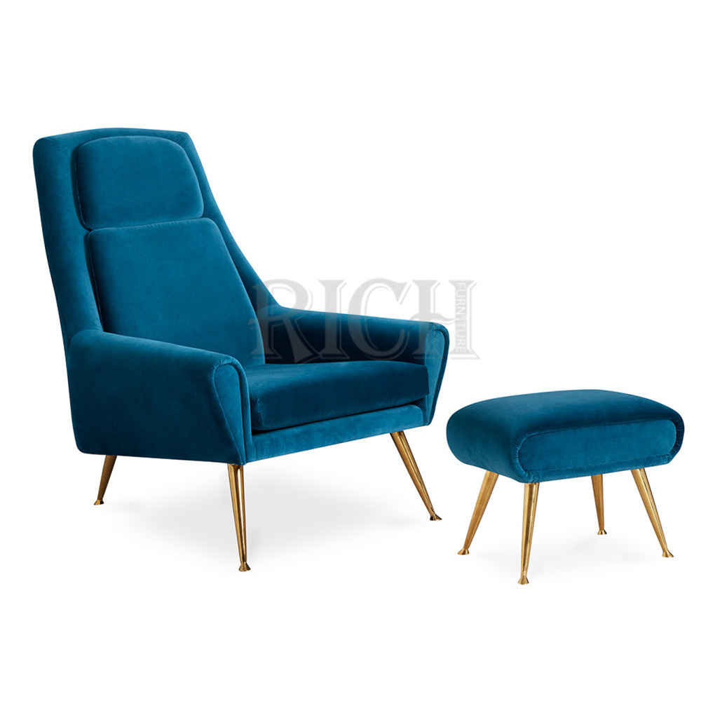 modern high back leisure accent sofa chair with gold legs velvet fabric leisure chairs upholstered furniture lounge chair