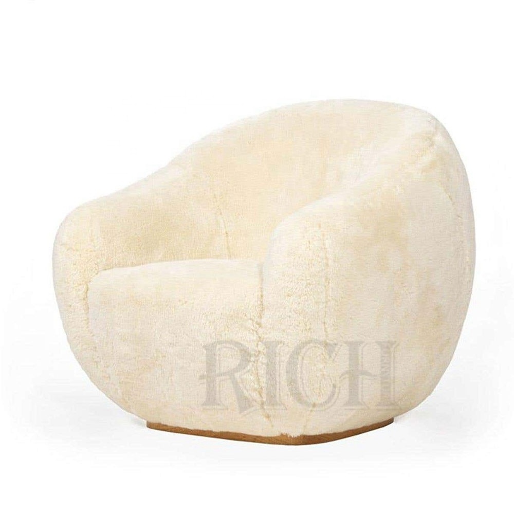 oak base high end sofa accent chair cream leisure chairs outdoor Nordic bedroom fuzzy leisure soft comfortable faux wool chair