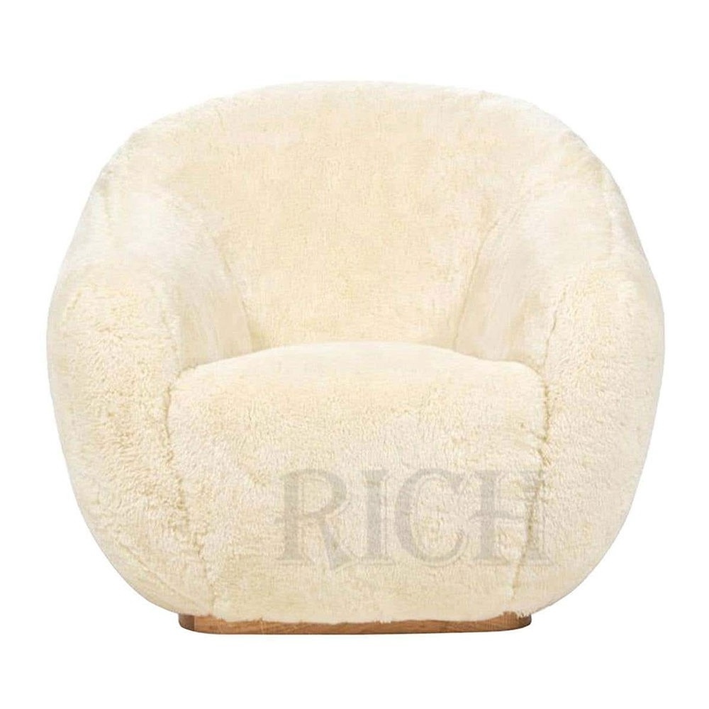 oak base high end sofa accent chair cream leisure chairs outdoor Nordic bedroom fuzzy leisure soft comfortable faux wool chair