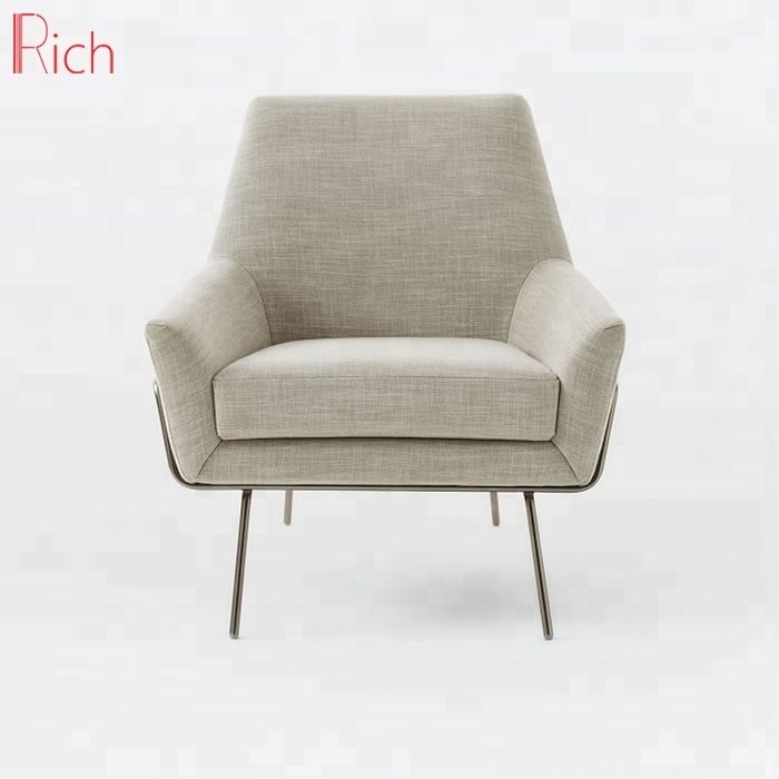 Contemporary furniture One Seater Sofa Beige Fabric Accent Chairs For Bedroom