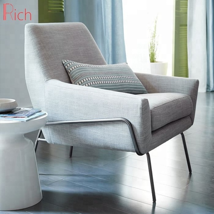 Contemporary furniture One Seater Sofa Beige Fabric Accent Chairs For Bedroom