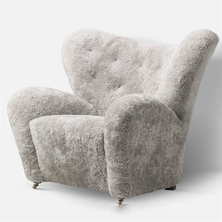 European Luxury White Fake Sheep Chair Sofa ArmChair Fabric Sheep Skin Lounge Fur Plush Cover Wing Back Boucle Accent Chair